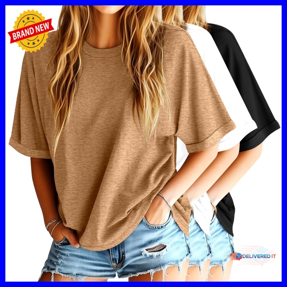 3 Pack Oversized T-Shirts Half Sleeve Loose Fit Crew Neck Summer Tees